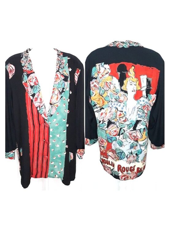 Carole Little Jackets & Blazers - Carole Little Womens Vintage 80s Moulin Rouge Art Jacket Size 14 Black FA EXC